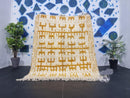 Custom White and orange Moroccan Beni Ourain Wool Rug - Handmade Berber Cream Checkered Rug for Modern and Bohemian Decor