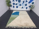 Custom Moroccan Beni Ourain Rug – Soft White Wool Berber Carpet with Modern Blue & Green Design | Handmade All Sizes Morocco Rug by 100kends