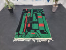 Handmade Moroccan Beni Ourain Rug – Berber Area Rug in Green & Black with Red Accents – Perfect for Living Rooms, Bedrooms and More