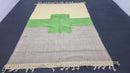 Custom Moroccan Wool Rug - Handmade Berber Beni Ourain Rug with Green Cross Design - Custom Sizes & Fringes Available