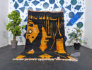 Custom Moroccan Handmade Black and Orange Wool Rug | Berber Beni Ourain Rug | Solid Black Rug | Custom Size rugs are Availableby 100kends
