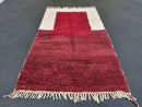 Handmade Custom Moroccan Beni Ourain Wool Rug - White and Red Area Rug - Modern Moroccan Carpet with Fringe Options by 100kends