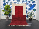 Handmade Custom Moroccan Beni Ourain Wool Rug - White and Red Area Rug - Modern Moroccan Carpet with Fringe Options by 100kends
