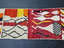 Custom Moroccan Wool Runner Rug - Abstract Berber Hallway Rug with Vibrant Colors - Handwoven Beni Ourain Kilim & Shag Design by 100kends