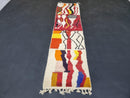 Custom Moroccan Wool Runner Rug - Abstract Berber Hallway Rug with Vibrant Colors - Handwoven Beni Ourain Kilim & Shag Design by 100kends