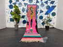 Custom Moroccan Runner Rug – Pink Wool Berber Runner Rug for Hallway | Modern Beni Ourain Moroccan Pink Rug, Handmade Moroccan runner rug