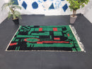 Handmade Moroccan Beni Ourain Rug – Berber Area Rug in Green & Black with Red Accents – Perfect for Living Rooms, Bedrooms and More
