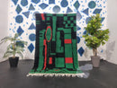Handmade Moroccan Beni Ourain Rug – Berber Area Rug in Green & Black with Red Accents – Perfect for Living Rooms, Bedrooms and More