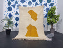 Custom Moroccan Rug - Abstract Handmade Beni Ourain Wool Berber Carpet, Modern Area Rug, Custom Sizes, White & Mustard Design by 100kends