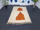Custom Moroccan Rug - Handmade Wool Berber Rug with Abstract Rust Pattern, White Beni Ourain Rug, Custom Sizes Available