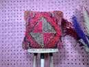 Handwoven Moroccan Pillow - Boho Wool Cushion with Geometric Patterns, Handmade Berber Style, Vibrant red and Grey, Wool Pillow 18x19
