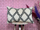 Handwoven Moroccan Wool Pillow - Black & White Diamond Pattern - Artisan Boho Decorative Lumbar Pillow - 16x24 Wool Cushion Cover