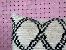 Handwoven Moroccan Wool Pillow - Black & White Diamond Pattern - Artisan Boho Decorative Lumbar Pillow - 16x24 Wool Cushion Cover