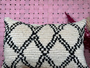 Handwoven Moroccan Wool Pillow - Black & White Diamond Pattern - Artisan Boho Decorative Lumbar Pillow - 16x24 Wool Cushion Cover