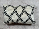 Handwoven Moroccan Wool Pillow - Black & White Diamond Pattern - Artisan Boho Decorative Lumbar Pillow - 16x24 Wool Cushion Cover