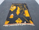Custom Moroccan Handmade Black and Orange Wool Rug | Berber Beni Ourain Rug | Solid Black Rug | Custom Size rugs are Availableby 100kends