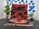 Custom Handmade Moroccan Boujad Wool Rug - Red & Black Berber Boho Rug - Bohemian Style Antique Rug with Custom Sizes Available by 100kends