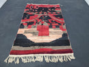 Custom Handmade Moroccan Boujad Wool Rug - Red & Black Berber Boho Rug - Bohemian Style Antique Rug with Custom Sizes Available by 100kends