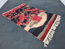 Custom Handmade Moroccan Boujad Wool Rug - Red & Black Berber Boho Rug - Bohemian Style Antique Rug with Custom Sizes Available by 100kends
