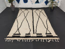 Handmade Moroccan Berber Rug - Custom Beni Ourain Rug in White and Black, Soft Wool Carpet, Bohemian Style Rug for Living Room