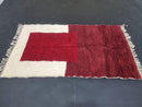 Handmade Custom Moroccan Beni Ourain Wool Rug - White and Red Area Rug - Modern Moroccan Carpet with Fringe Options by 100kends