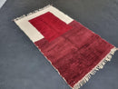 Handmade Custom Moroccan Beni Ourain Wool Rug - White and Red Area Rug - Modern Moroccan Carpet with Fringe Options by 100kends