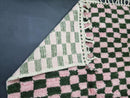 Custom Moroccan Wool Rug - Handwoven Pink and Green Checkered Azilal Rug, Boho Floor Covering, Sizes 3x5 to 15x15 ft by 100kends