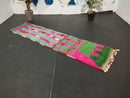 Custom Moroccan Runner Rug – Handmade Wool Hallway Rug – Green & Pink Berber Shag Rug – Moroccan Art Rug for Hallways or Living Rooms
