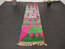 Custom Moroccan Runner Rug – Handmade Wool Hallway Rug – Green & Pink Berber Shag Rug – Moroccan Art Rug for Hallways or Living Rooms