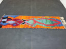 Custom Handmade Moroccan Wool Runner Rug | Abstract Orange & Multicolor Berber Beni Ourain Rug | Boujaad Runner Gift for Home by 100kends