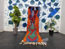 Custom Handmade Moroccan Wool Runner Rug | Abstract Orange & Multicolor Berber Beni Ourain Rug | Boujaad Runner Gift for Home by 100kends