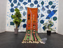 Custom Orange & green Moroccan Shag Runner Rug - Handmade Plush Wool Rug, Traditional Beni Ourain Rug, Funky Natural Wool Runner by 100kends
