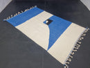 Handmade Blue Moroccan Rug - Custom Wool Berber Carpet - Abstract Sheep Wool Rug for Living Room, Personalized Boujad Rug