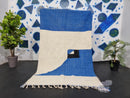 Handmade Blue Moroccan Rug - Custom Wool Berber Carpet - Abstract Sheep Wool Rug for Living Room, Personalized Boujad Rug