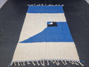 Handmade Blue Moroccan Rug - Custom Wool Berber Carpet - Abstract Sheep Wool Rug for Living Room, Personalized Boujad Rug