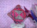 Handwoven Moroccan Pillow - Boho Wool Cushion with Geometric Patterns, Handmade Berber Style, Vibrant red and Grey, Wool Pillow 18x19