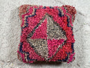 Handwoven Moroccan Pillow - Boho Wool Cushion with Geometric Patterns, Handmade Berber Style, Vibrant red and Grey, Wool Pillow 18x19