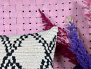 Handwoven Moroccan Wool Pillow - Black & White Diamond Pattern - Artisan Boho Decorative Lumbar Pillow - 16x24 Wool Cushion Cover
