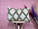 Handwoven Moroccan Wool Pillow - Black & White Diamond Pattern - Artisan Boho Decorative Lumbar Pillow - 16x24 Wool Cushion Cover