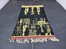 Handmade Black & Gold Moroccan Rug - Custom Size Wool Rug, Boho Berber Carpet, Modern Artisan Rug, Minimalist Floor Grid Rug by 100kends