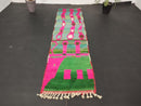Handmade Moroccan Runner Rug – Wool Green & Pink Hallway Rug, Abstract Bohemian Runner, Beni Ourain Authentic Handwoven Rug by 100kends
