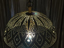 Half Round Moroccan Brass Pendant Light – Handmade Dome Ceiling Fixture with Pierced Design – Arabic Boho Hanging Lamp for Home Décor