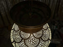 Handmade Moroccan round brass pendant with scallop-cut filigree design. Perfect boho light fixture for dreamy shadows and elegant any decor