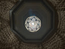 Handmade Moroccan round brass pendant with scallop-cut filigree design. Perfect boho light fixture for dreamy shadows and elegant any decor