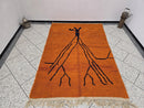 Handmade Moroccan Berber Rug – Custom Beni Ourain Wool Carpet in All Sizes, Modern Orange Morocco Rug with Black Abstract Tree Design