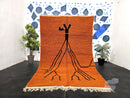 Handmade Moroccan Berber Rug – Custom Beni Ourain Wool Carpet in All Sizes, Modern Orange Morocco Rug with Black Abstract Tree Design