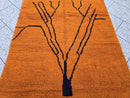 Handmade Moroccan Berber Rug – Custom Beni Ourain Wool Carpet in All Sizes, Modern Orange Morocco Rug with Black Abstract Tree Design