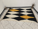 Handmade Moroccan Rug – Custom Berber Beni Ourain Boujaad Wool Area Rug, Abstract Diamond Black White Mustard Yellow Geometric Bohemian Rug