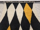 Handmade Moroccan Rug – Custom Berber Beni Ourain Boujaad Wool Area Rug, Abstract Diamond Black White Mustard Yellow Geometric Bohemian Rug