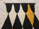 Handmade Moroccan Rug – Custom Berber Beni Ourain Boujaad Wool Area Rug, Abstract Diamond Black White Mustard Yellow Geometric Bohemian Rug